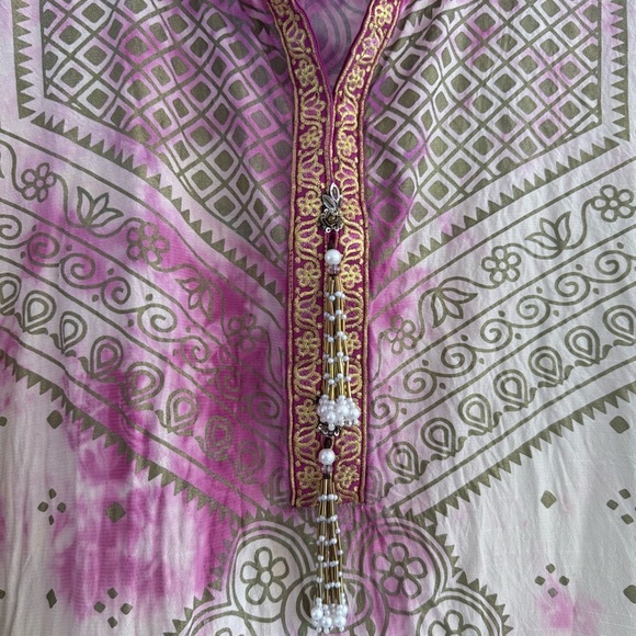 KHAADI Boho Embroidered Tunic Top Size 10 Pink Tie Dye Kurta Blouse - Picture 7 of 11